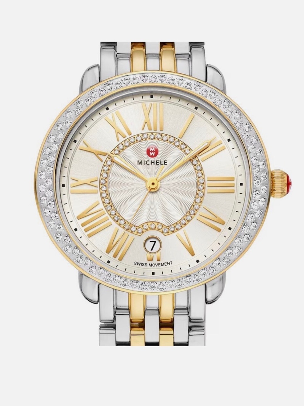 MICHELE Two-Tone Gold & Silver Crystal Bezel Women's Watch